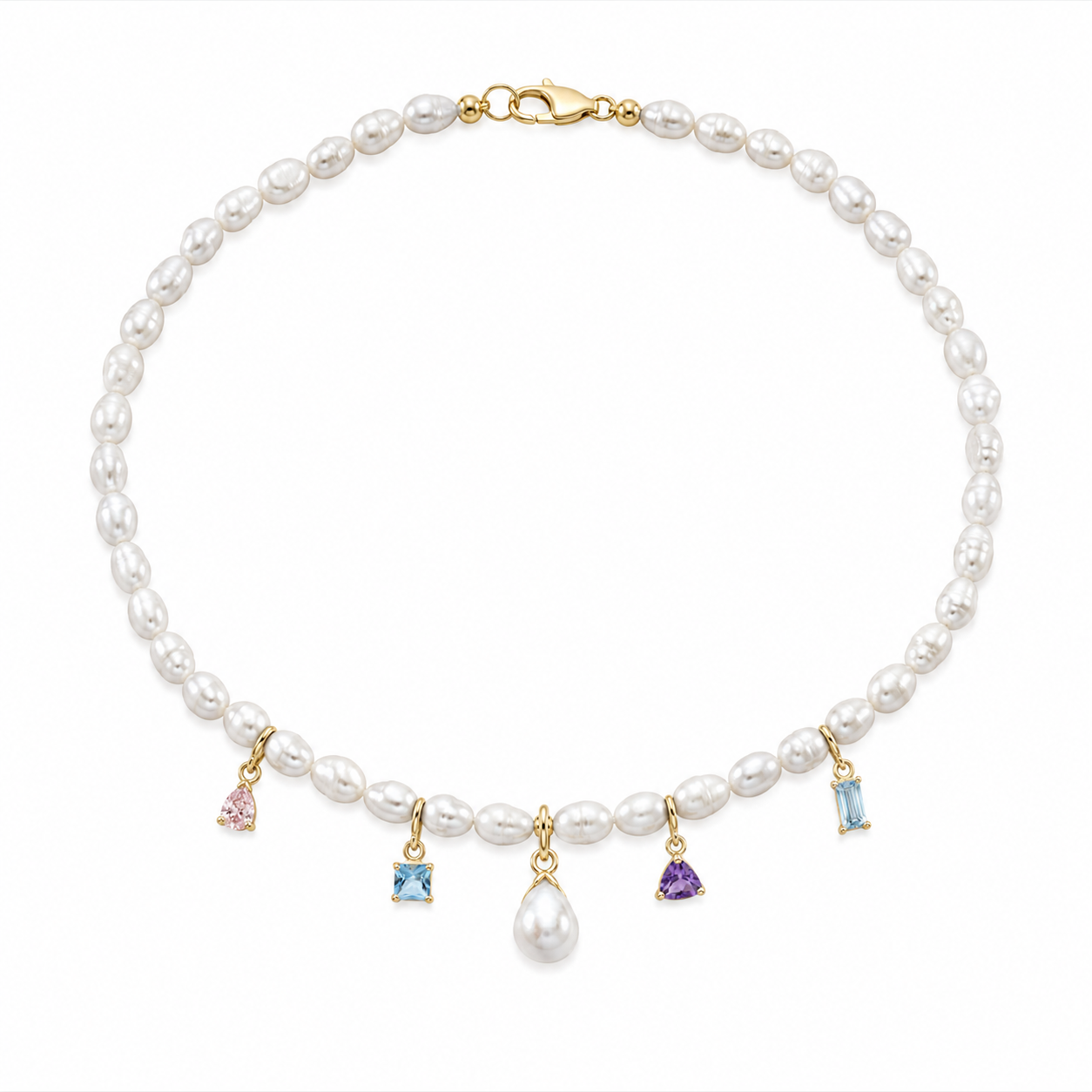 Freshwater Pearl Base Chain Necklace styled with birthstone charms - Stone+Grace